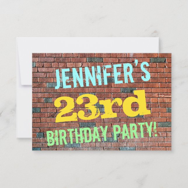 Brick Wall Graffiti Inspired 23rd Birthday + Name Invitation (Front)