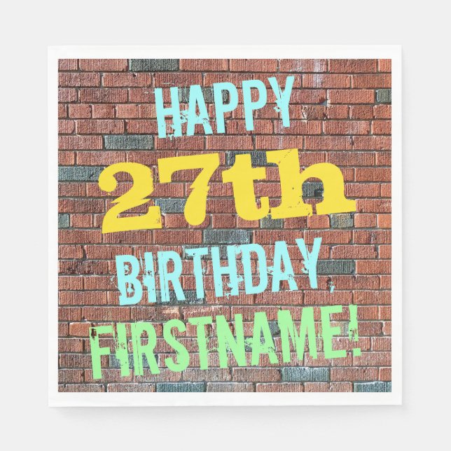 Brick Wall Graffiti Inspired 27th Birthday + Name Napkin (Front)