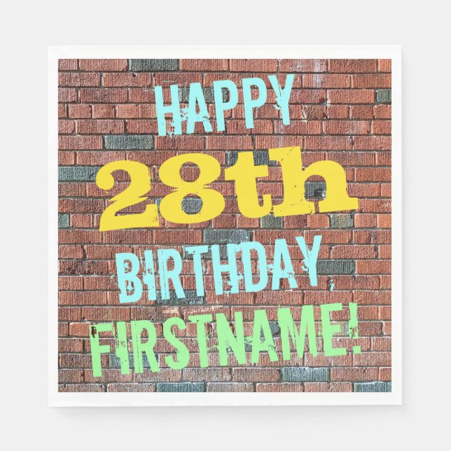 Brick Wall Graffiti Inspired 28th Birthday + Name Napkin (Front)
