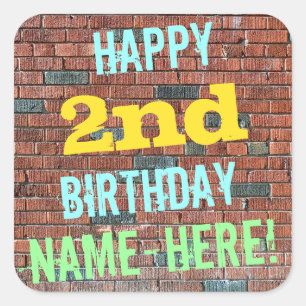 Brick Wall Graffiti Inspired 2nd Birthday + Name Square Sticker