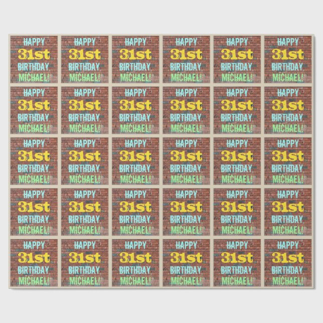 Brick Wall Graffiti Inspired 31st Birthday + Name Wrapping Paper (Flat)