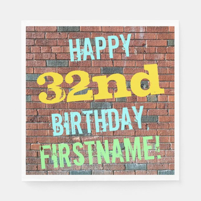 Brick Wall Graffiti Inspired 32nd Birthday + Name Napkin (Front)