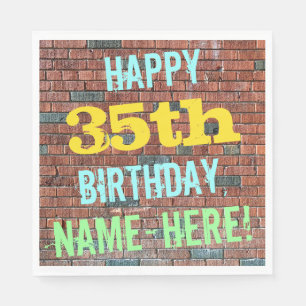 Brick Wall Graffiti Inspired 35th Birthday + Name Napkin