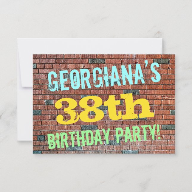 Brick Wall Graffiti Inspired 38th Birthday + Name Invitation (Front)