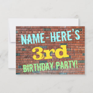 Brick Wall Graffiti Inspired 3rd Birthday + Name Invitation