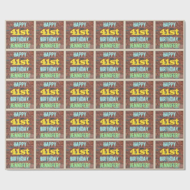 Brick Wall Graffiti Inspired 41st Birthday + Name Wrapping Paper (Flat)