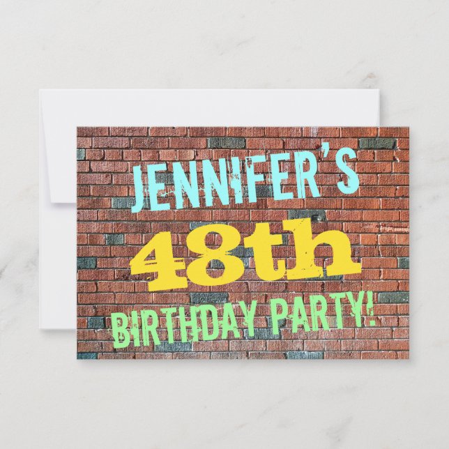 Brick Wall Graffiti Inspired 48th Birthday + Name Invitation (Front)