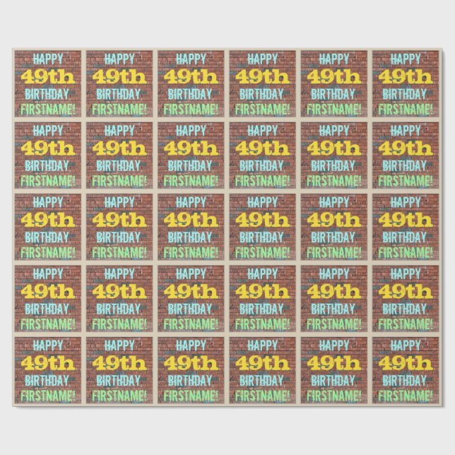 Brick Wall Graffiti Inspired 49th Birthday + Name Wrapping Paper (Flat)