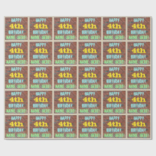 Brick Wall Graffiti Inspired 4th Birthday + Name Wrapping Paper