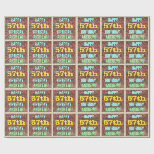 Brick Wall Graffiti Inspired 57th Birthday + Name Wrapping Paper