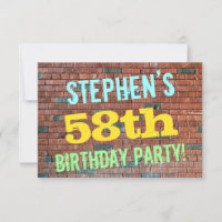 Brick Wall Graffiti Inspired 58th Birthday + Name