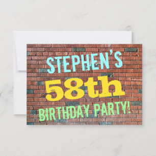 Brick Wall Graffiti Inspired 58th Birthday + Name Invitation