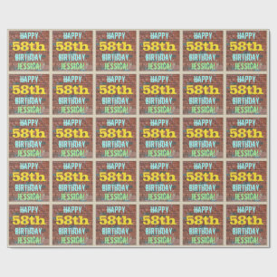 Brick Wall Graffiti Inspired 58th Birthday + Name Wrapping Paper