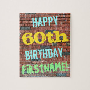 Brick Wall Graffiti Inspired 60th Birthday + Name Jigsaw Puzzle
