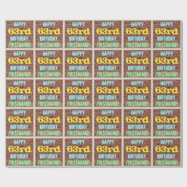 Brick Wall Graffiti Inspired 63rd Birthday + Name Wrapping Paper (Flat)