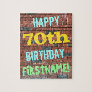 Brick Wall Graffiti Inspired 70th Birthday + Name Jigsaw Puzzle