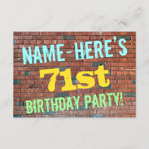 Brick Wall Graffiti Inspired 71st Birthday + Name Invitation