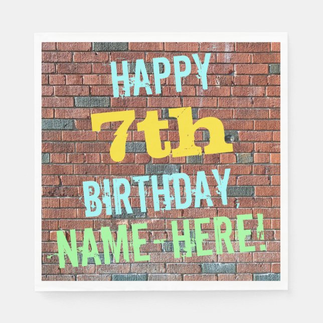 Brick Wall Graffiti Inspired 7th Birthday + Name Napkin (Front)