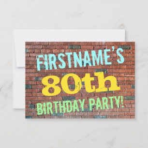 Brick Wall Graffiti Inspired 80th Birthday + Name Invitation