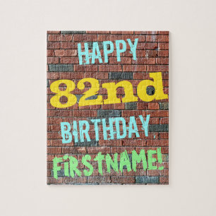 Brick Wall Graffiti Inspired 82nd Birthday + Name Jigsaw Puzzle