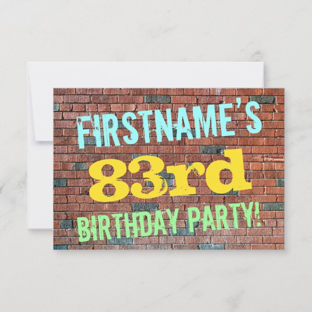 Brick Wall Graffiti Inspired 83rd Birthday + Name Invitation (Front)