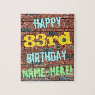 Brick Wall Graffiti Inspired 83rd Birthday + Name Jigsaw Puzzle