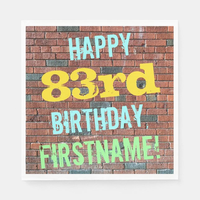 Brick Wall Graffiti Inspired 83rd Birthday + Name Napkin (Front)