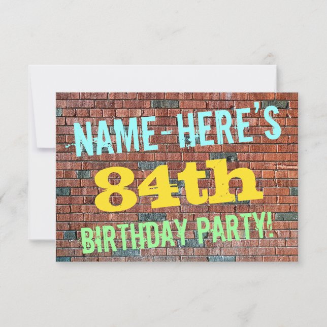 Brick Wall Graffiti Inspired 84th Birthday + Name Invitation (Front)