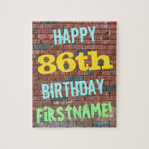 Brick Wall Graffiti Inspired 86th Birthday + Name Jigsaw Puzzle