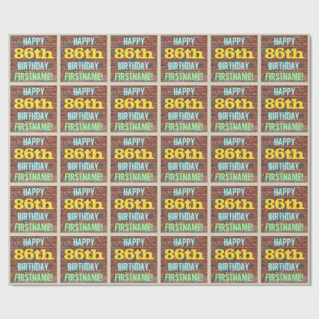 Brick Wall Graffiti Inspired 86th Birthday + Name Wrapping Paper (Flat)