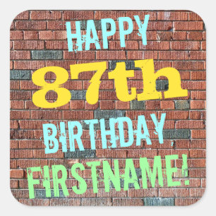 Brick Wall Graffiti Inspired 87th Birthday + Name Square Sticker