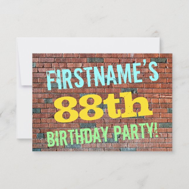 Brick Wall Graffiti Inspired 88th Birthday + Name Invitation (Front)