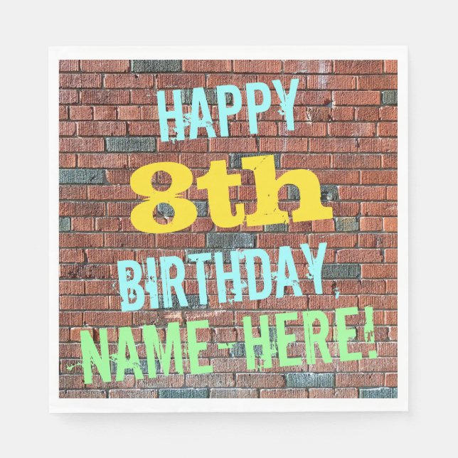 Brick Wall Graffiti Inspired 8th Birthday + Name Napkin (Front)