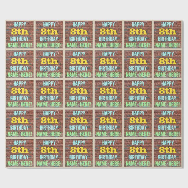 Brick Wall Graffiti Inspired 8th Birthday + Name Wrapping Paper (Flat)