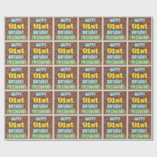 Brick Wall Graffiti Inspired 91st Birthday + Name Wrapping Paper
