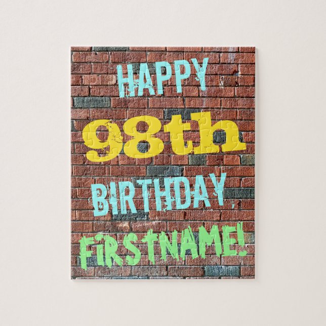 Brick Wall Graffiti Inspired 98th Birthday + Name Jigsaw Puzzle (Vertical)