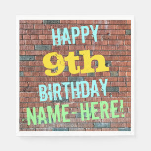 Brick Wall Graffiti Inspired 9th Birthday + Name Napkin