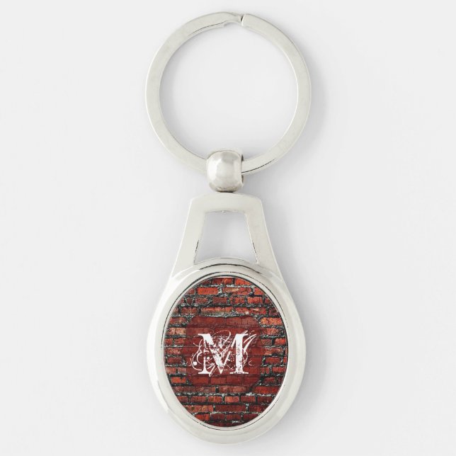 Brick Wall Grunge Shabby Chic Monogram Key Chain (Front)