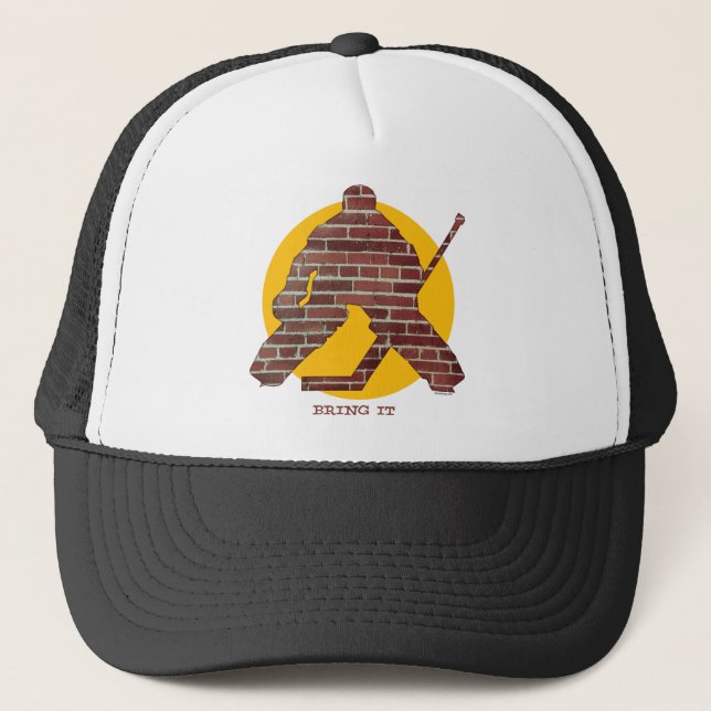 Brick Wall Hockey Goalie Trucker Hat (Front)