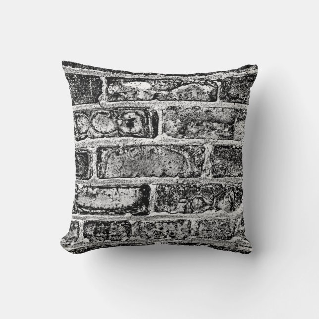 Brick Wall in Black & White Cushion (Front)