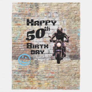 Brick Wall Industrial Grunge Motorcycle Graffiti Fleece Blanket