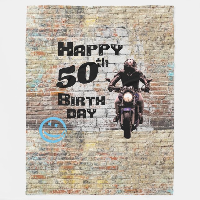 Brick Wall Industrial Grunge Motorcycle Graffiti Fleece Blanket (Front)