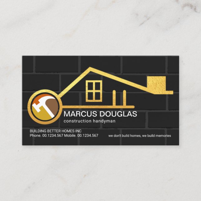 Brick Wall New Gold Key Home Building Construction Business Card (Front)