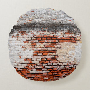 brick wall on the roadabandoned, abstract, aged, round cushion