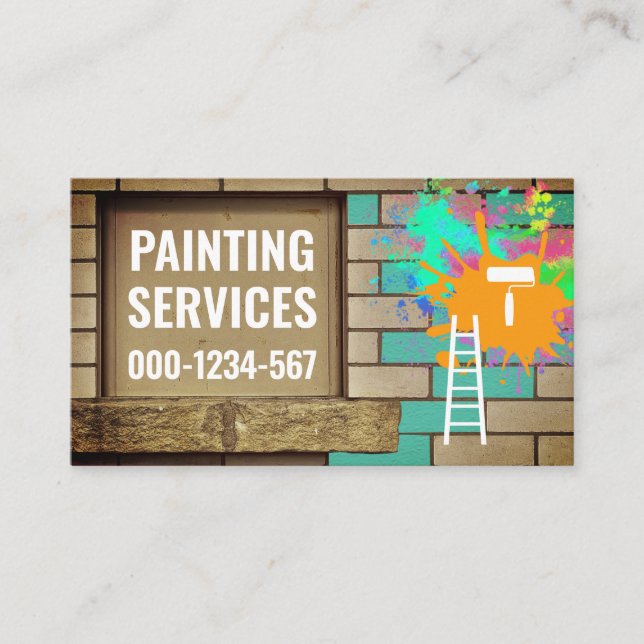 Brick Wall Paint Splatter Painter Business Card (Front)