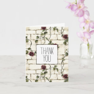 Brick Wall Red Roses Floral Thank You Card