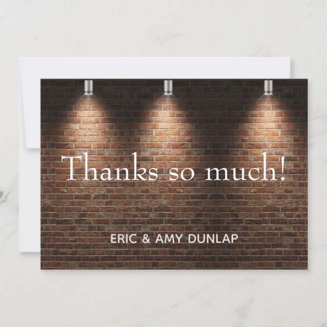 Brick Wall Spotlight Wedding Personalised Thank You Card (Front)