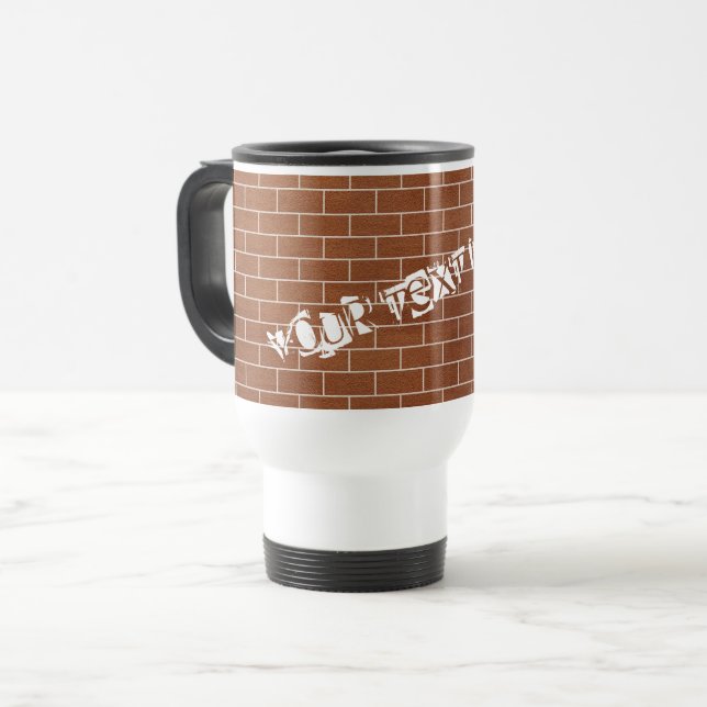 Brick Wall Travel Mug with Custom Text (Front Left)