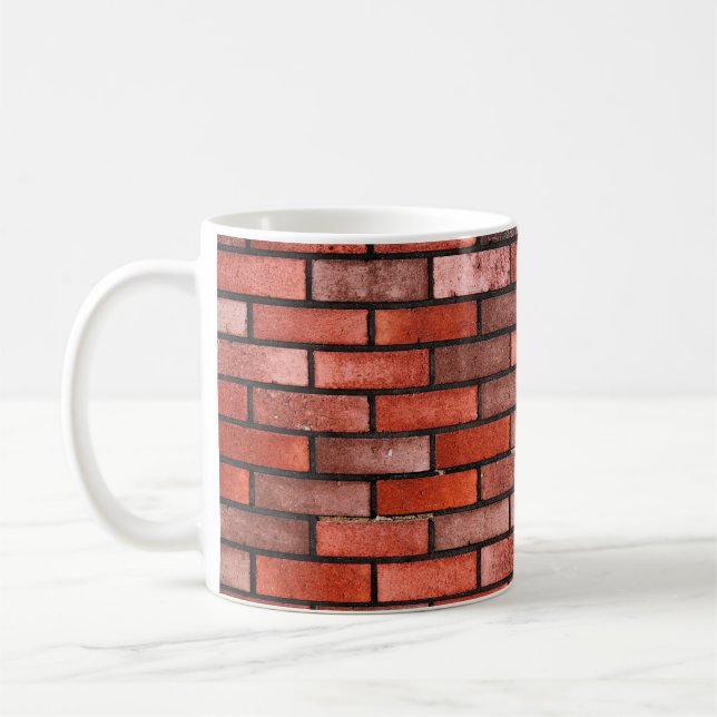 Brick wall with red brick, red brick background. b coffee mug (Left)