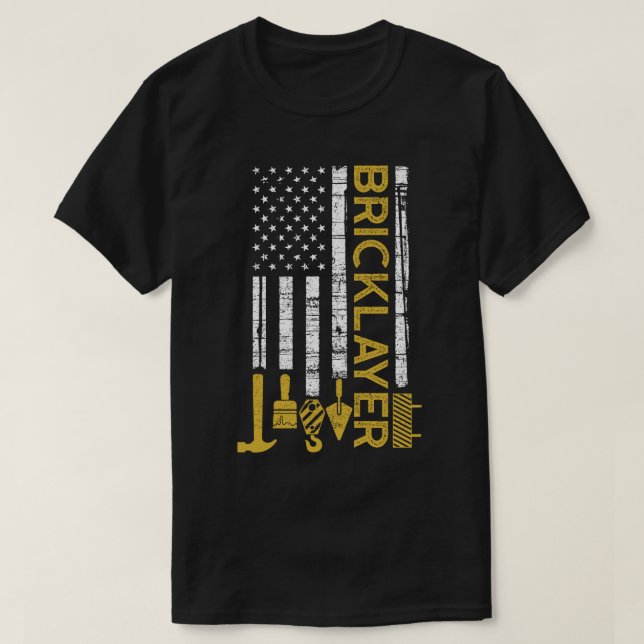 Bricklayer American Flag, brickmason brick masonry T-Shirt (Design Front)